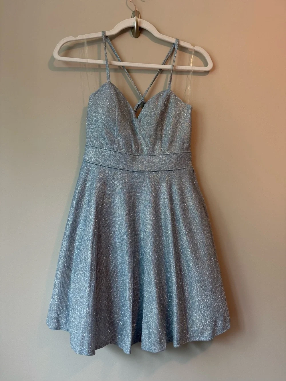 Crystal Doll Baby Blue Glitter Fit & Flare Party Dress Sz 1 NWOT